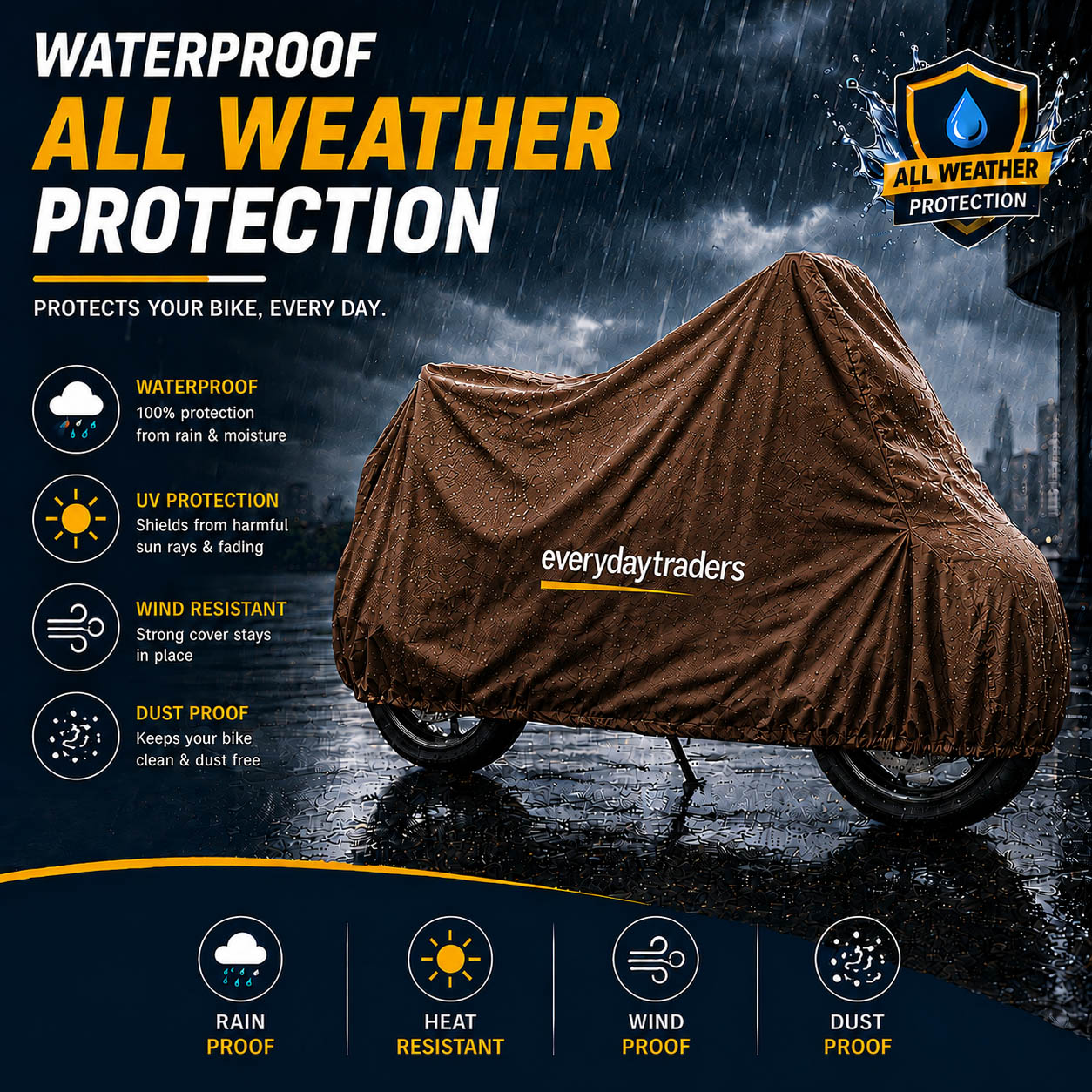 Water-repellent and Dustproof Bike Cover Brown | Leakproof - Image 2