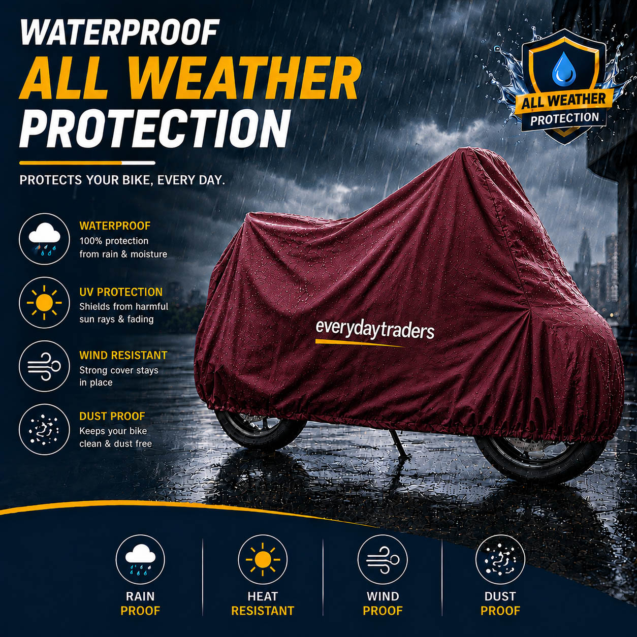 Waterproof Dustproof Bike Covers Mehroon | Water Shield - Image 2
