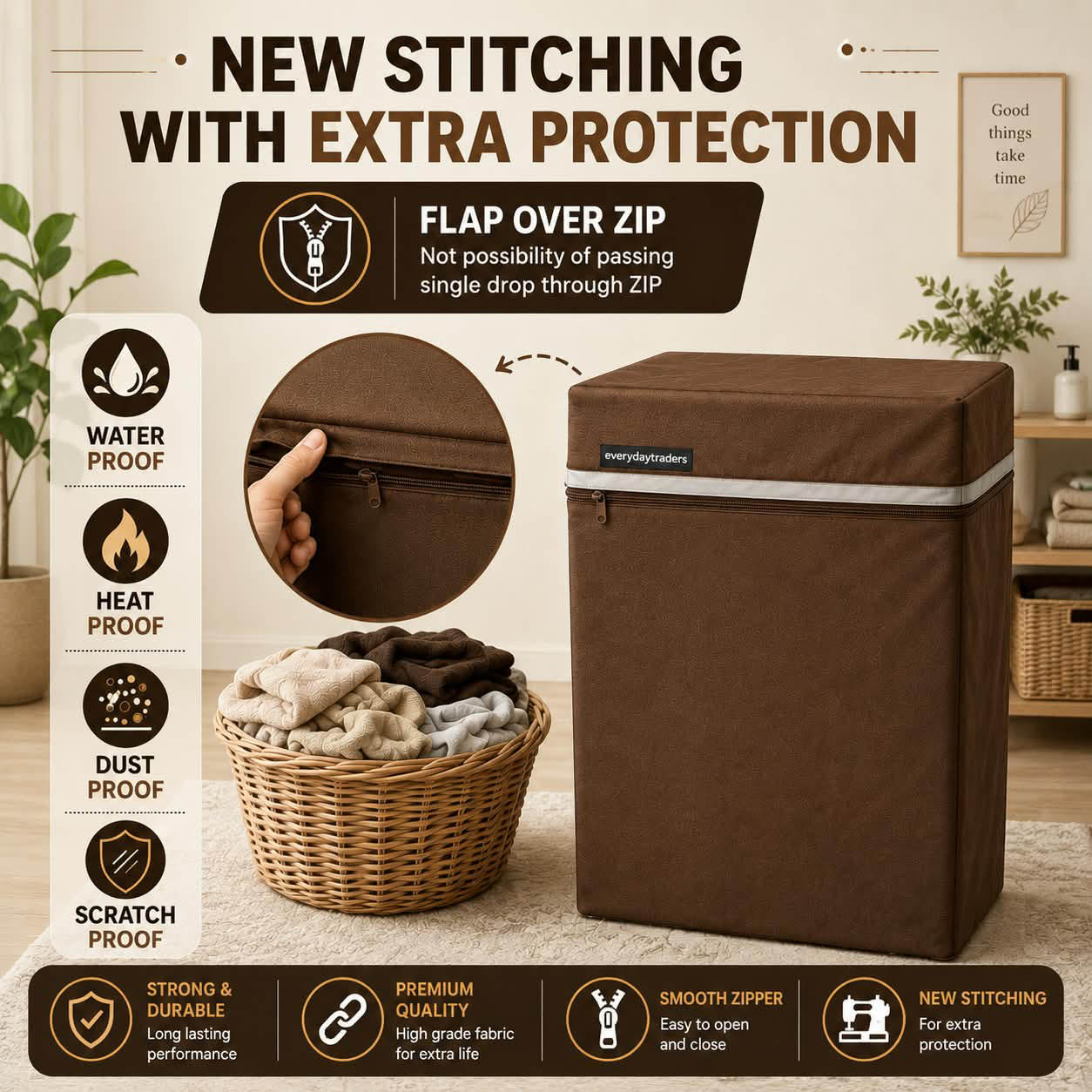 Brown - 100% Waterproof Top Load Washing Machine Cover – Dust & Sun Proof - Image 3